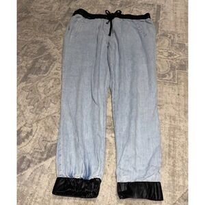 New womens BLVD Collection Cotton Light Blue jogger pants With Black size Large